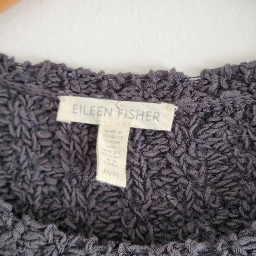 Eileen Fisher Charcoal Organic Cotton Fluff Crew Neck Vest Boucle Knit Top M - Picture 6 of 11